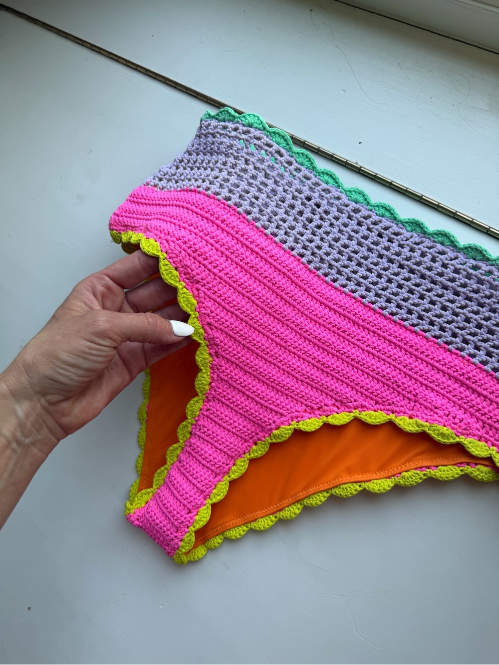 Beach Riot Crochet High-Waist Swim Bikini in Pink, Orange, Lavender & Lime Trim. - Picture 3 of 4